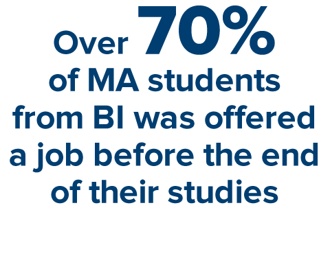 Over 70 % of MA students from BI was offered a job before the end of their studies